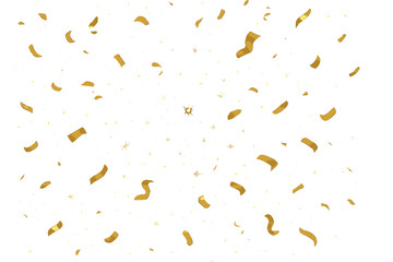 Golden confetti and sparkles falling down on a white background, celebration cartoon illustration