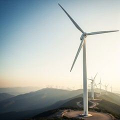 close up of a wind turbine at the windmill farm mountaintop as the concept of sustainable renewable alternative energy for the eco protection