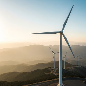 close up of a wind turbine at the windmill farm mountaintop as the concept of sustainable renewable alternative energy for the eco protection