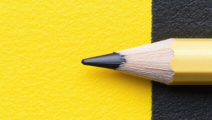 Yellow pencil tip on yellow and black background
