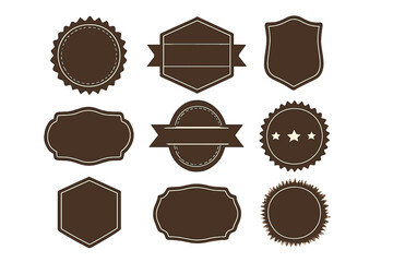 Collection of various isolated retro inspired vintage brown blank label vector icons for branding and logo designs