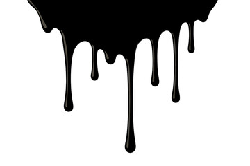 Black paint drips vector illustration isolated, demonstrating dripping ink, liquid, or oil