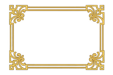 Ornate golden vector frame with decorative corners and border, isolated on white background for design projects