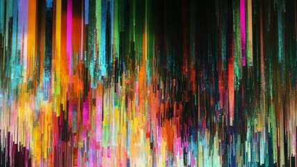 Vivid multicolor streaks blend into a dark gradient background, forming vertical lines in an abstract digital art concept of motion and energy - Powered by Adobe