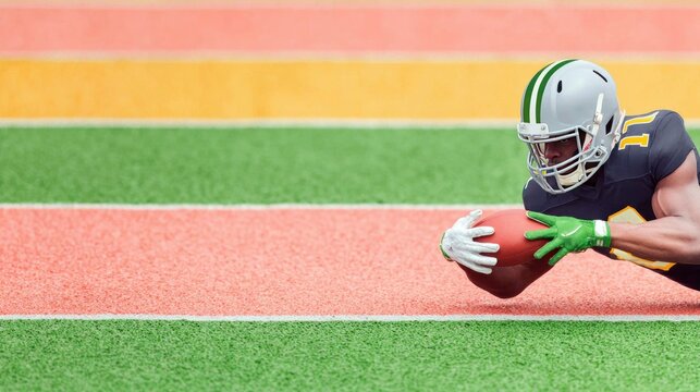 American Football Player Making a Touchdown on a Colorful Field - Powered by Adobe