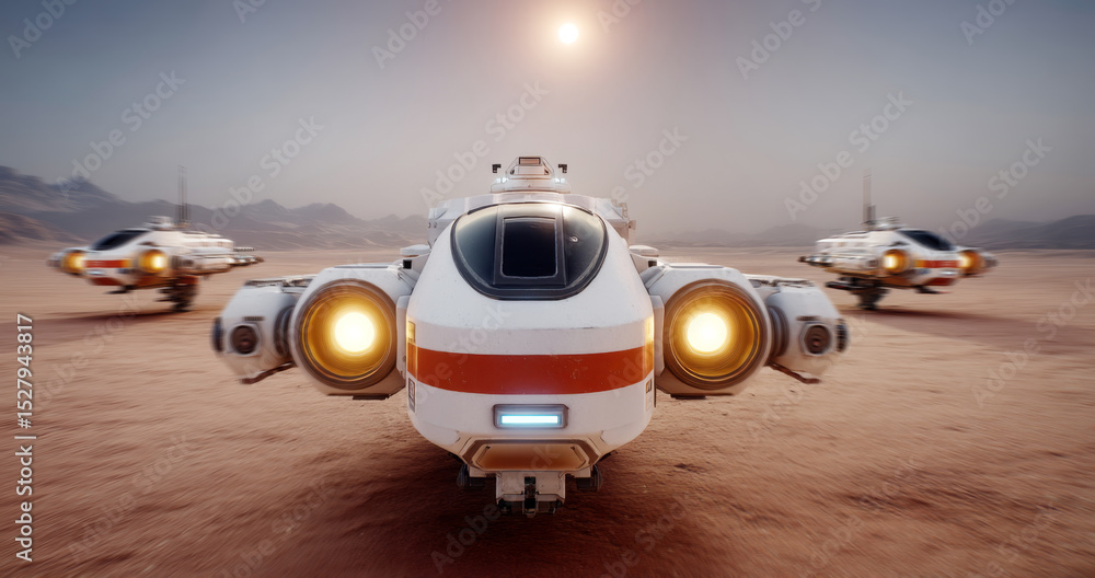 Aufkleber a fleet of advanced robot spacecraft is deployed on a mission to explore an uncharted planet. the su