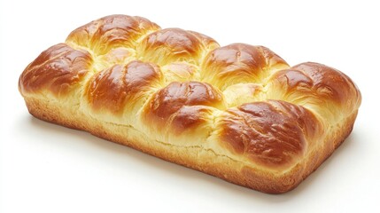 A loaf of freshly baked bread with a golden-brown crust on a white background.