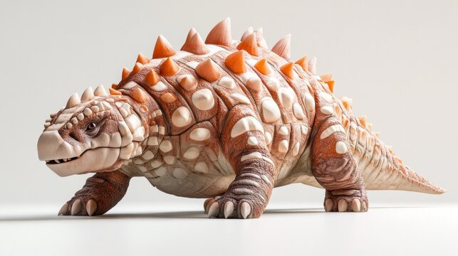 A detailed model of an ankylosaur, showcasing its textured skin and spikes.