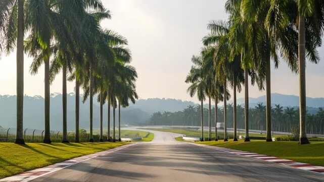 Scenic View of Sepang International Circuit with Palm Trees in the Morning Light