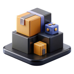 3d render of packages and cubes isolated on white background