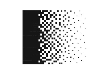 Black rectangle pixelation pattern isolated on white background, dispersion effect graphic design element for various creative Projects