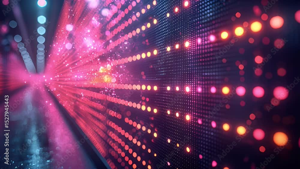 Poster abstract display wall with pink and yellow light dots fading into the distance