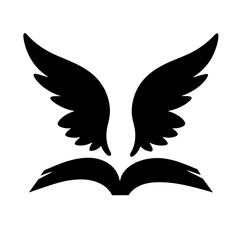 Obraz premium Silhouette of book with wings on white background, symbolism of freedom and knowledge