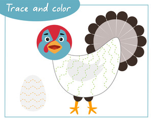 Trace and color turkey. Connect the lines. Hand Trainer. Recipe for children.