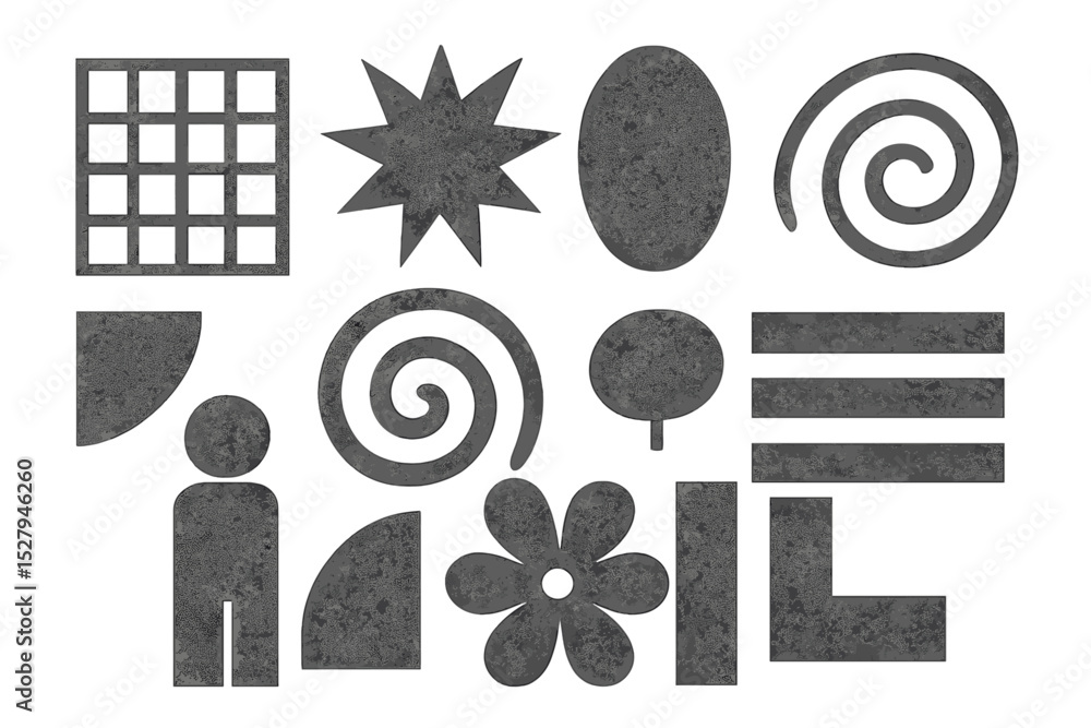 Poster set of abstract geometric shapes and pictograms in vector style isolated on a white background for g