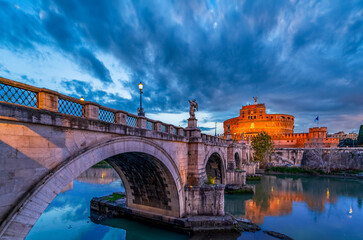 Castel Sant'Angelo Castle and Bridge in Rome, Italy