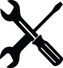 Crossed Wrench and Screwdriver Black Silhouette of Repair Tools for Home Improvement and Maintenance Work