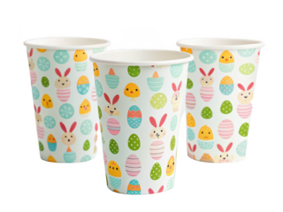 easter themed paper cups png bunny cup png festive drinkware png disposable party cup png egg cup png holiday beverage cup png transparent background image