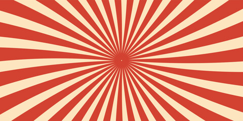 Circus background and spiral retro rays vector pattern. Vintage poster of red white sun or star burst radial lines with grunge texture, circus, carnival, summer fair or chapiteau backdrop