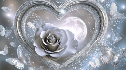 Whispers of Silver: A Rose Under Moonlight