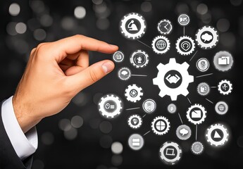 Hand holding interconnected technology icons