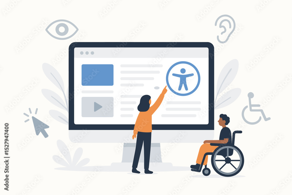 Fototapete web accessibility concept with diverse people. designer creating inclusive ui for user in wheelchair