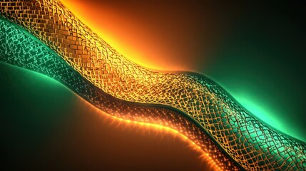 An abstract fusion of nature and tech, woven with fiery strands and shaded in emerald silence.