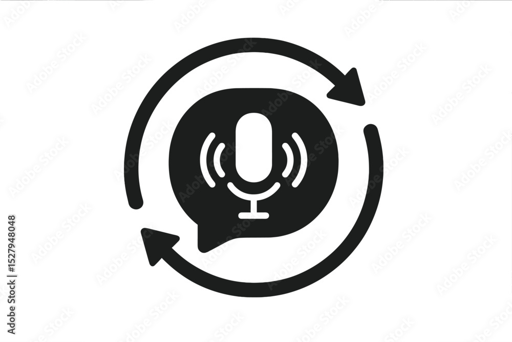 Aufkleber podcast vector illustration showing microphone within speech bubble with arrows symbolizing repetiti