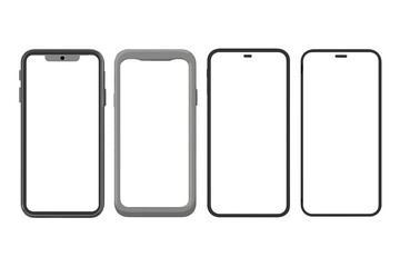 Modern smartphone devices isolated on white background showcasing different case styles and screen designs in vector format