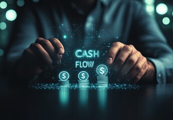 Hands manipulating a cash flow projection on a table