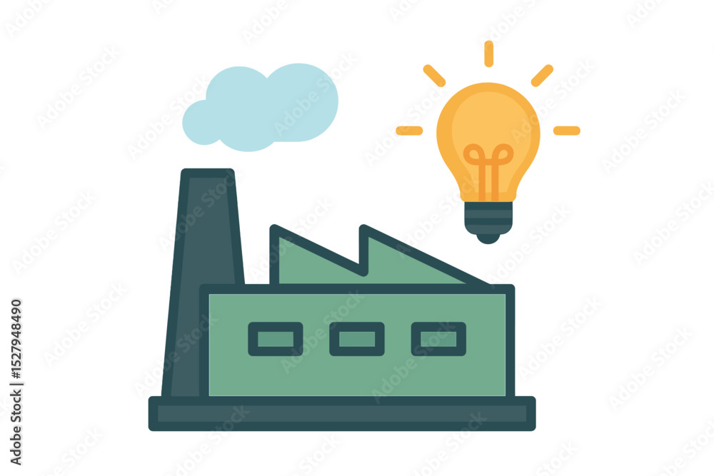 Poster factory icon representing idea generation with a light bulb in isolated background