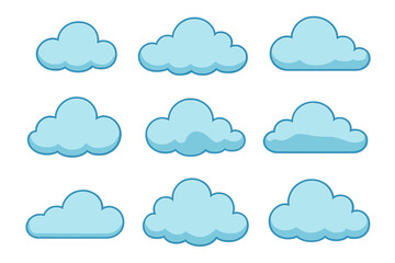 Collection of different cartoon cloud shapes for weather and design purposes in vector format