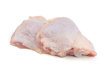Raw chicken leg quarters, isolated on white background. 