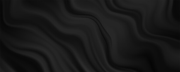 Black wrinkled fabric background, wall partition with elegant pattern.