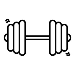 Line art illustration of a dumbbell, featuring a simple bar connecting two circular weight ends. The outline style emphasizes the basic form, with slightly jagged or uneven edges on the weights and sm
