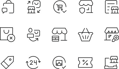 E-commerce Line Icons Shopping, Retail, Online Store, Market, and More