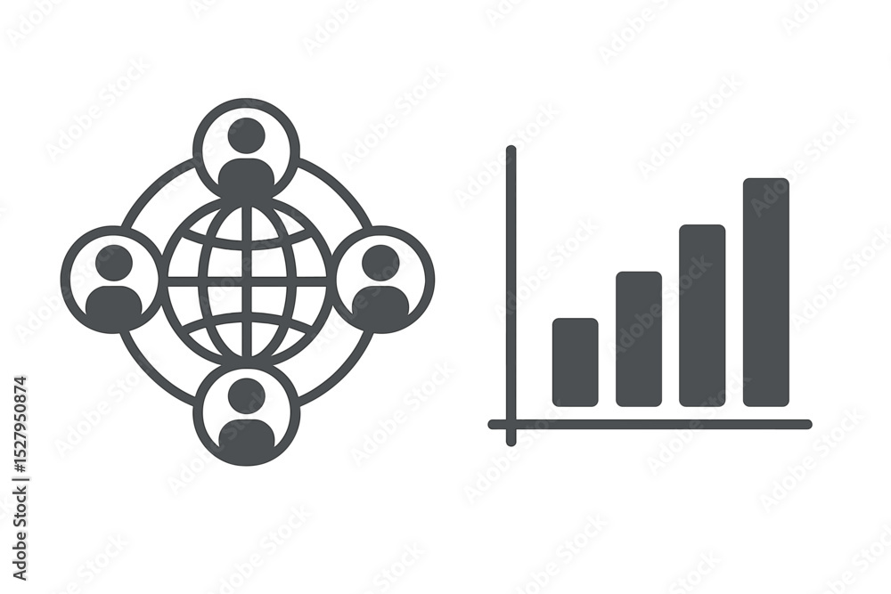 Poster global networking and growth represented by cartoon vector isolated icons