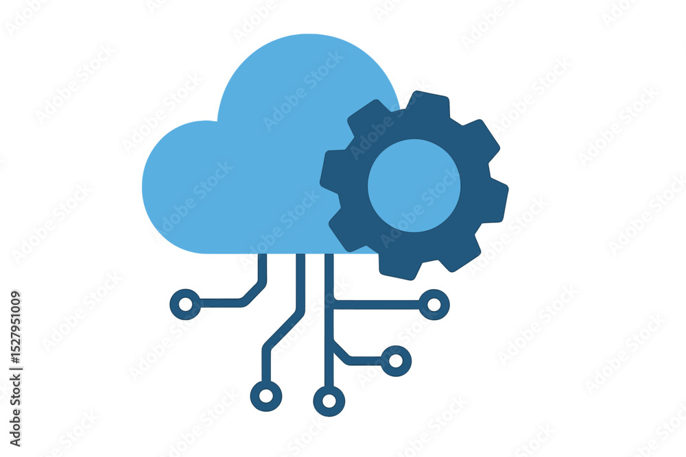 Poster blue cloud computing solution with gear and circuit board style connections