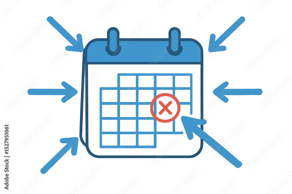 Aufkleber blue cartoon calendar showing cancelled date with multiple pointing arrows around it