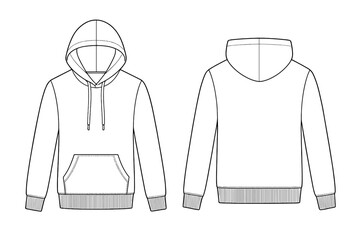 Hoodie outline vector illustration showing front and back view of blank fashionable sweatshirt for casual wear