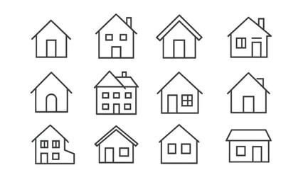 Simple house icons collection vector design, different styles and shapes for property or real estate related concepts