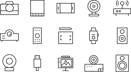 Collection of Minimalist Line Icons Electronics, Gadgets, and Devices for Web and App Design