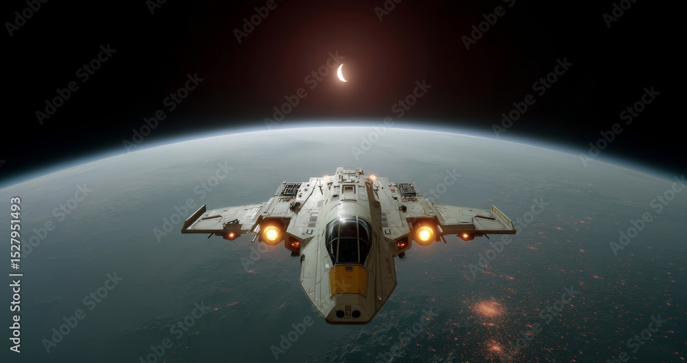 Poster a robot spacecraft navigates the vastness of space, conducting an expedition to a distant planet. th
