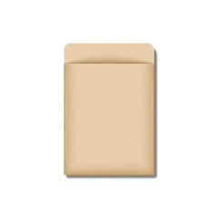 Blank kraft paper pouch envelope bag realistic 3d vector mockup isolated on white, eco-friendly recyclable natural product empty packaging, minimal brown template for branding, shipping or storage.