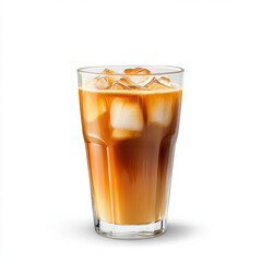 Iced coffee drink in glass with ice cubes on white background. refreshing and energizing.