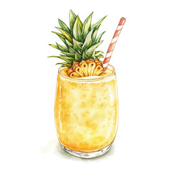 Pineapple Smoothie, watercolor vector, high quality, isolated on a white background.