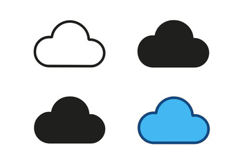 Four cloud icons in different styles display cartoon graphics isolated on a white background