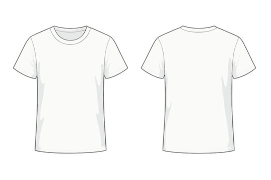 White plain t-shirt front and back vector illustration for fashion clothing design and apparel template