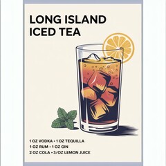 Elegant Long Island Iced Tea Recipe Print: Minimalist Cocktail Art for Home Bars