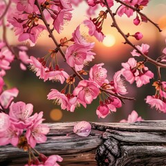 Whispers of Spring: Dreamy Cherry Blossoms Bathed in a Golden Sunset Glow